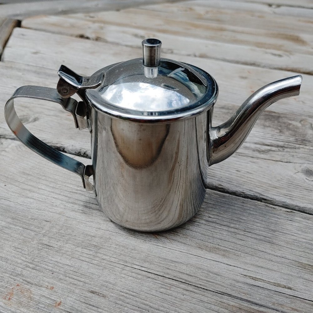 Vintage Stainless Steel Creamer Flip Lid Retro Diner Korea #7300